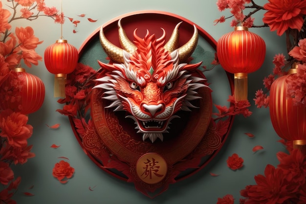 Vector Happy Chinese New Year 2024 Dragon