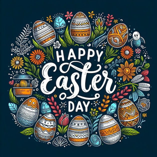 A vector happy easter day with hand drawn design