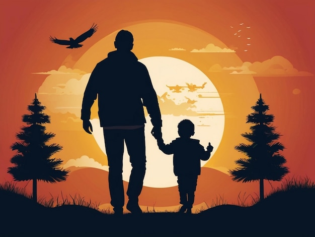 Vector happy Fathers Day playing with Hood nature silhouette travel