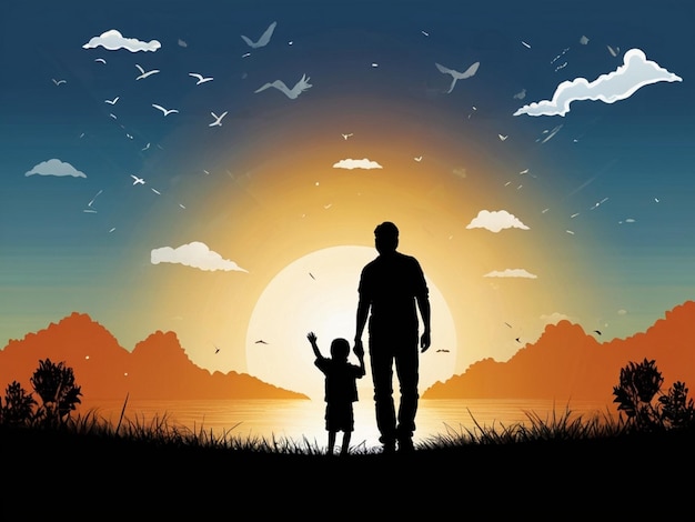 Vector happy Fathers Day playing with Hood nature silhouette travel