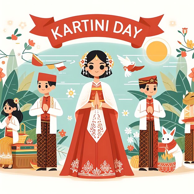 vector hari kartini a poster for a girl in a traditional dress with a red ribbon