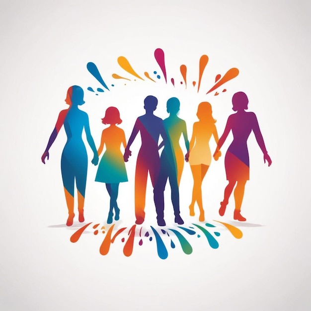 Photo vector icon of a group of people holding hands with a vibrant colored background representing unity