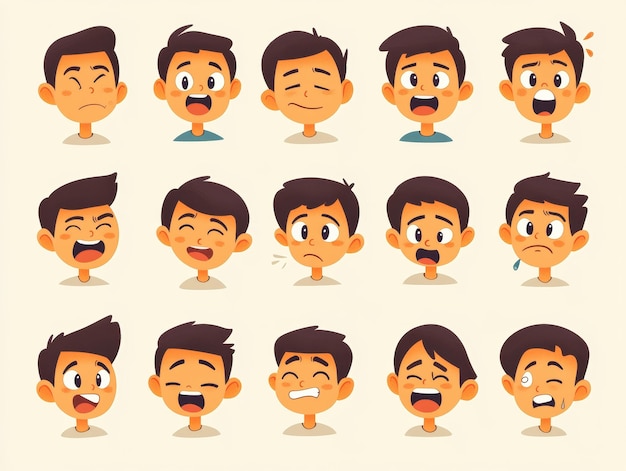 Photo vector icon set of human emotions joy sadness anger surprise empathy expressions