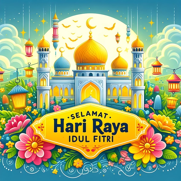 vector idul fitri a poster for a mosque that says happy matia de la matia