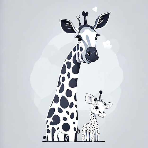 A vector illustration of an adorable black and white giraffe