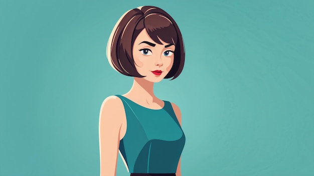 Photo vector illustration of a beautiful young woman in a turquoise dress