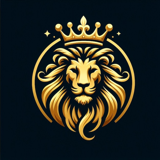 A vector Illustration in black background with gold shine effect of Golden Lion Head with Crown Logo