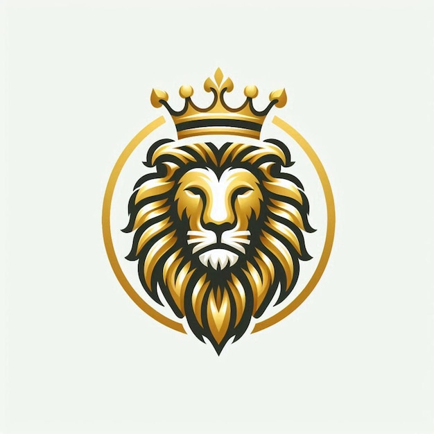 A vector Illustration in black background with gold shine effect of Golden Lion Head with Crown Logo