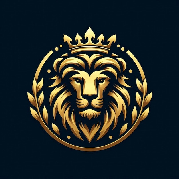 A vector Illustration in black background with gold shine effect of Golden Lion Head with Crown Logo