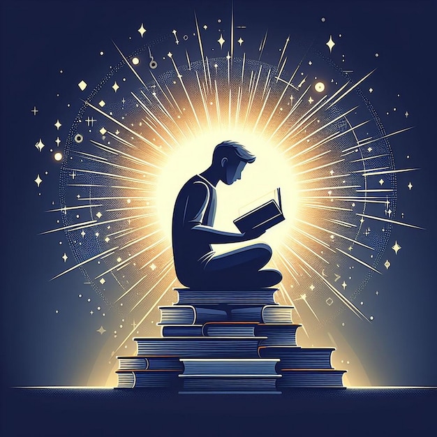 Vector illustration of a book reading individual