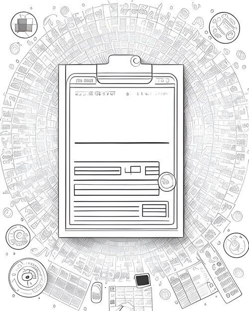 Photo vector illustration of business background with a sketch of a clipboard with documents