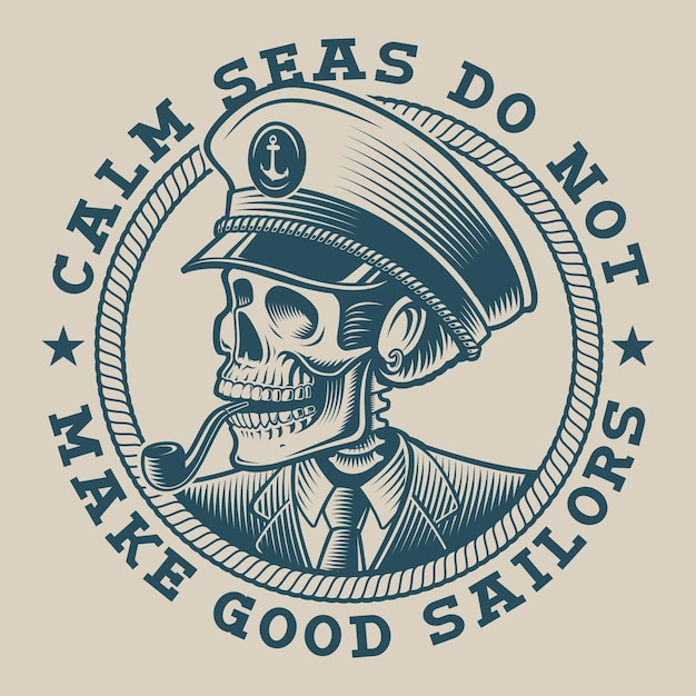 Photo vector illustration of a captain skull in vintage style