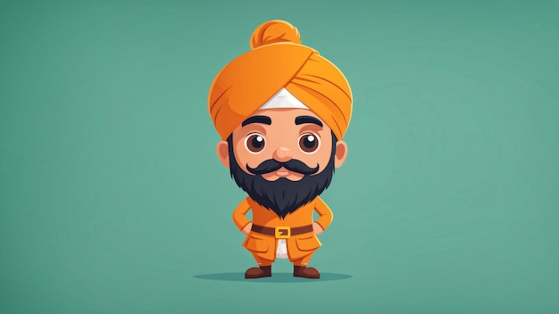 Vector Illustration Of Cartoon Indian Man In Orange Turban And Orange Turban