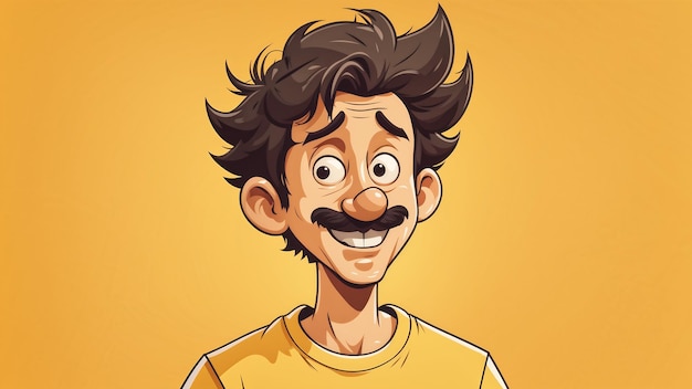 Vector Illustration Of A Cartoon Man With A Mustache On A Yellow Background