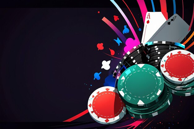 Photo vector illustration on casino theme with color playing chips and poker cards