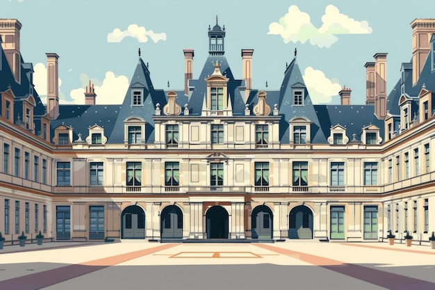 Vector illustration of Chateau de Fontainebleaus grand facade