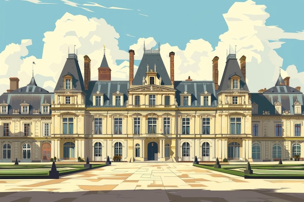 Vector illustration of Chateau de Fontainebleaus grand facade