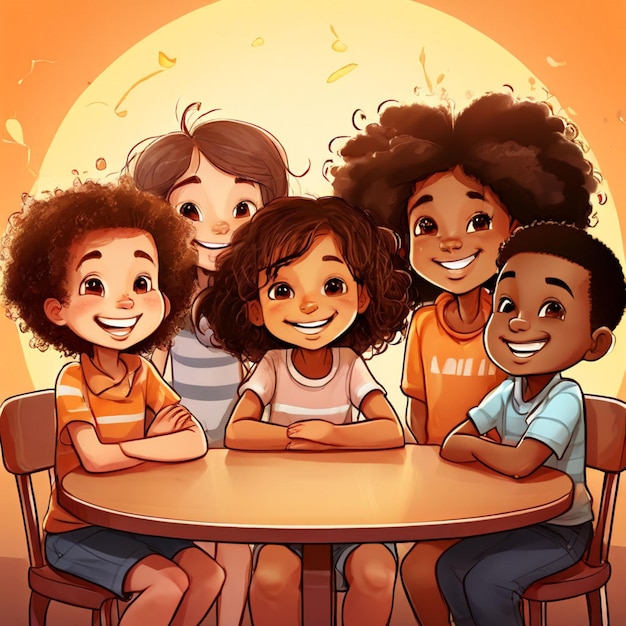 Vector illustration children with different skin tones as universal childrens day banner or poster