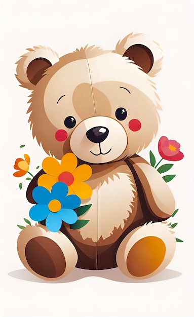 Vector illustration childrens teddy bear toy with flowers background for childrens room