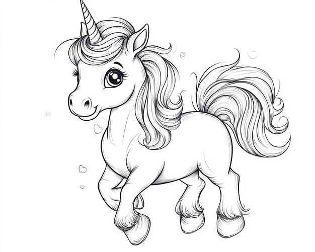 Vector illustration for coloring books Cute Cartoon Unicorn isolated on white background