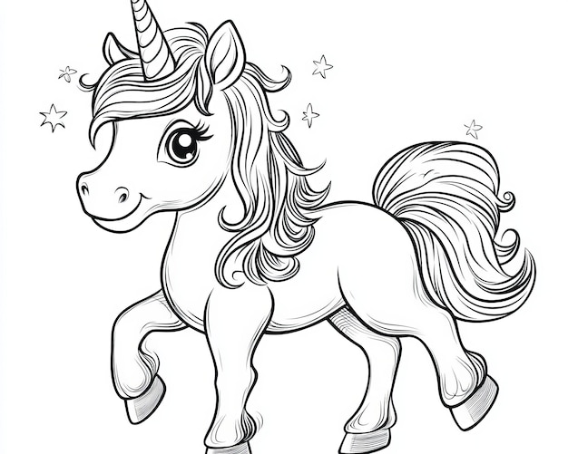 Vector illustration for coloring books Cute Cartoon Unicorn isolated on white background