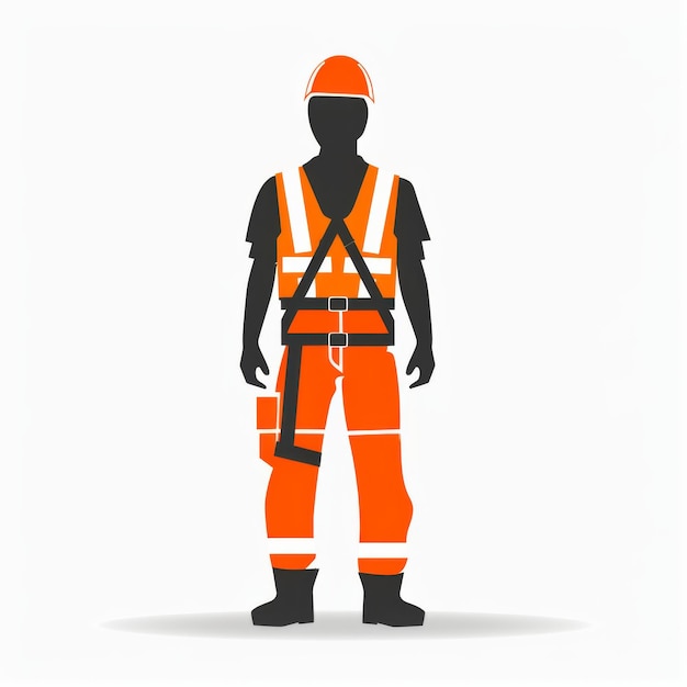 Vector illustration of a construction worker silhouette in safety gear against a white background