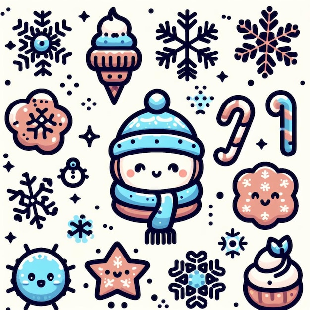 vector illustration of cute snowflake and winter icons