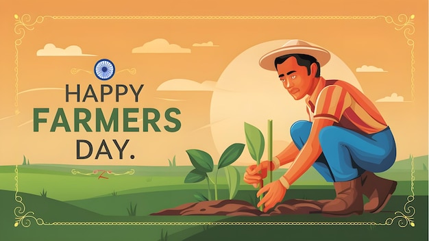 Vector Illustration of Farmer Working in Field for Happy Farmers Day Post