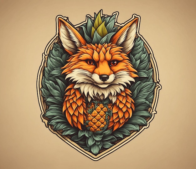 Vector illustration of fox head with pineapple style