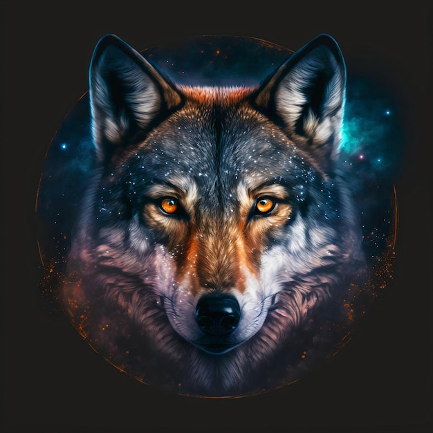 Vector illustration of front view of a wolf head, stunningly beautiful design