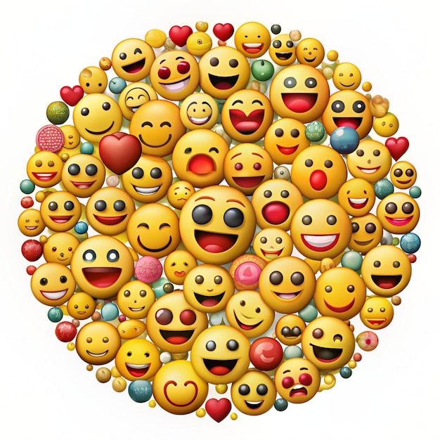 Vector illustration of a giant smiley emoji made up of smaller emojis on a white background