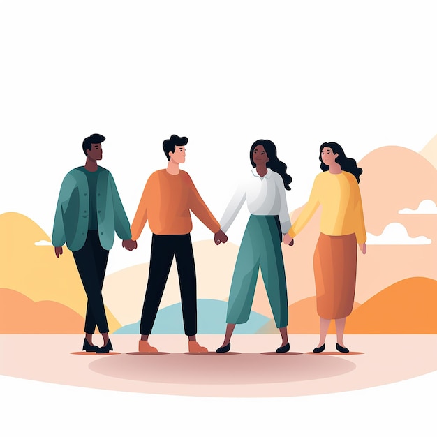 Vector illustration of a group of people holding hands Teamwork concept