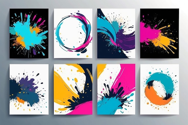 Photo vector illustration hand drawn abstract color frame set ink brush strokes mess design for poster