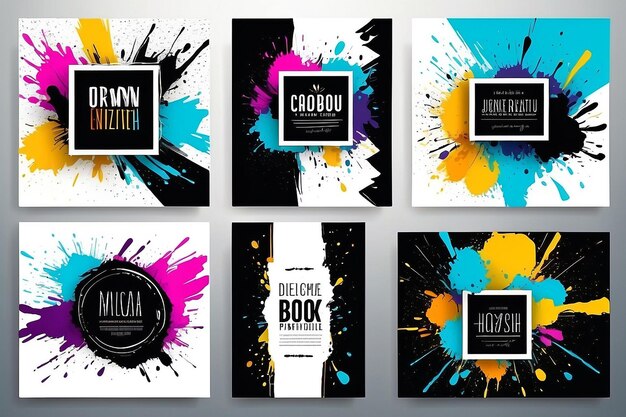 Photo vector illustration hand drawn abstract color frame set ink brush strokes mess design for poster