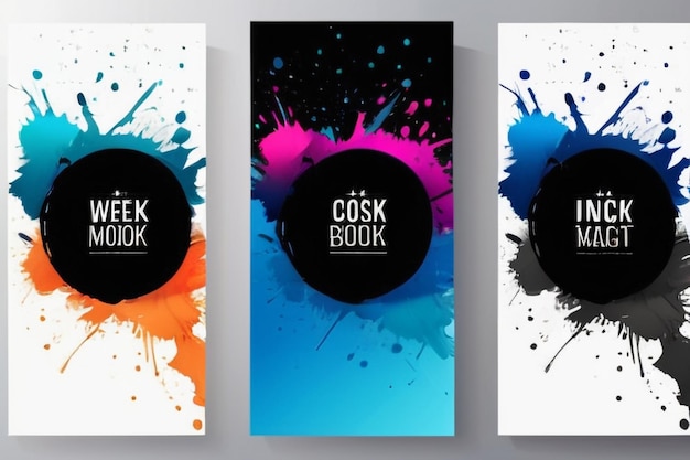 Photo vector illustration hand drawn abstract color frame set ink brush strokes mess design for poster