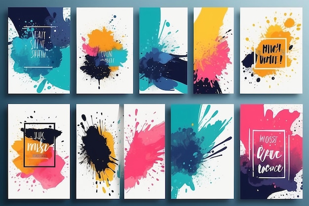 Photo vector illustration hand drawn abstract color frame set ink brush strokes mess design for poster