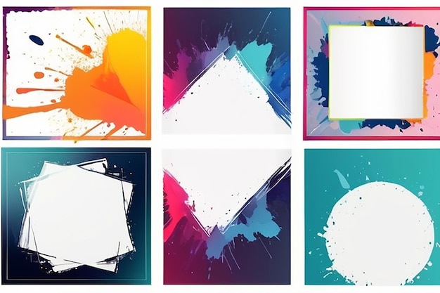 Photo vector illustration hand drawn abstract color frame set ink brush strokes mess