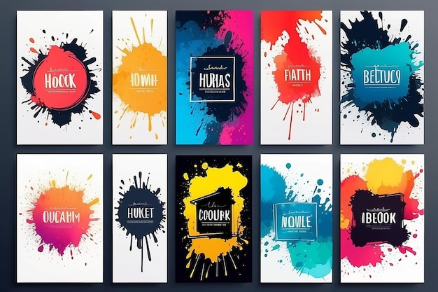 Photo vector illustration hand drawn abstract color frame set ink brush strokes mess