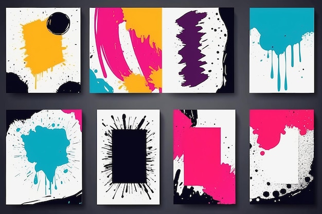 Photo vector illustration hand drawn abstract color frame set ink brush strokes mess