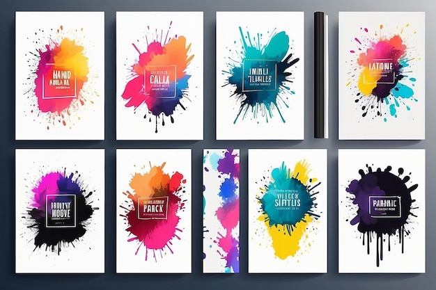 Photo vector illustration hand drawn abstract color frame set ink brush strokes mess