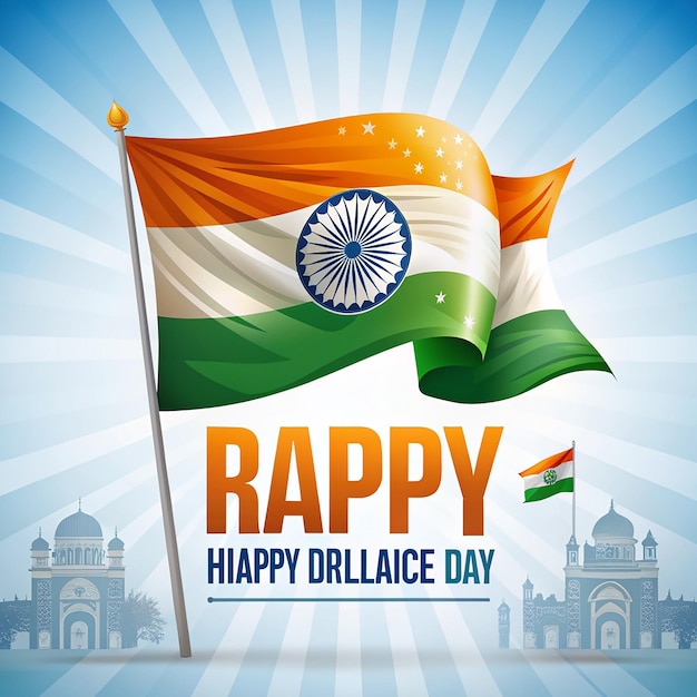 Vector illustration hand holding Indian flag with happy republic day typography