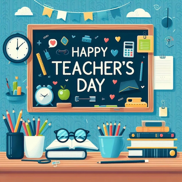 Vector illustration of Happy Teachers Day with chalkboard