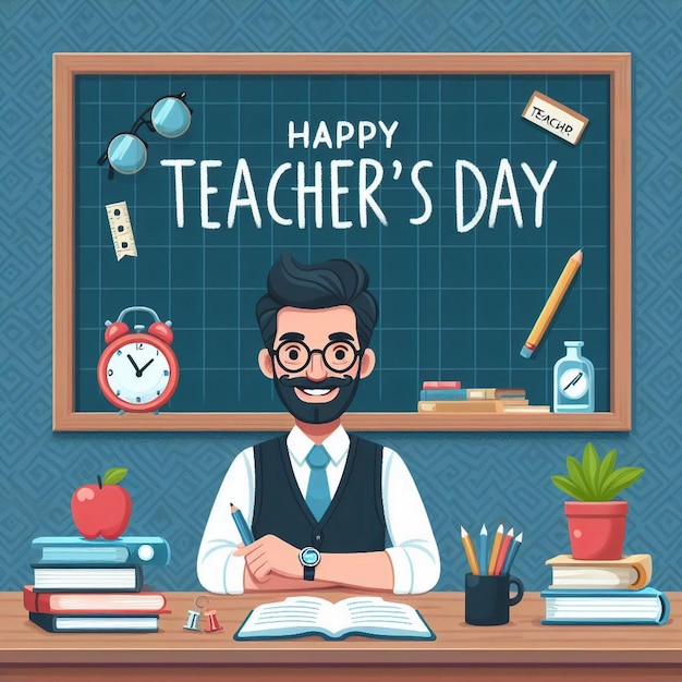 Vector illustration of Happy Teachers Day with chalkboard