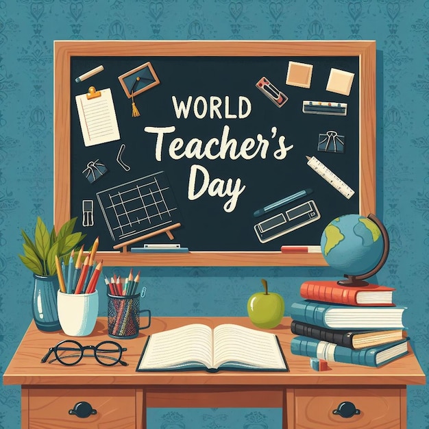 Vector illustration of Happy Teachers Day with chalkboard