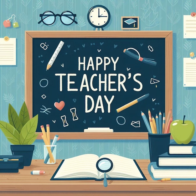 Vector illustration of Happy Teachers Day with chalkboard