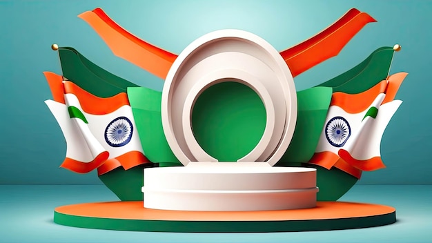 Photo vector illustration of india independence day sale banner concept 3d product display podium stand and indian flag