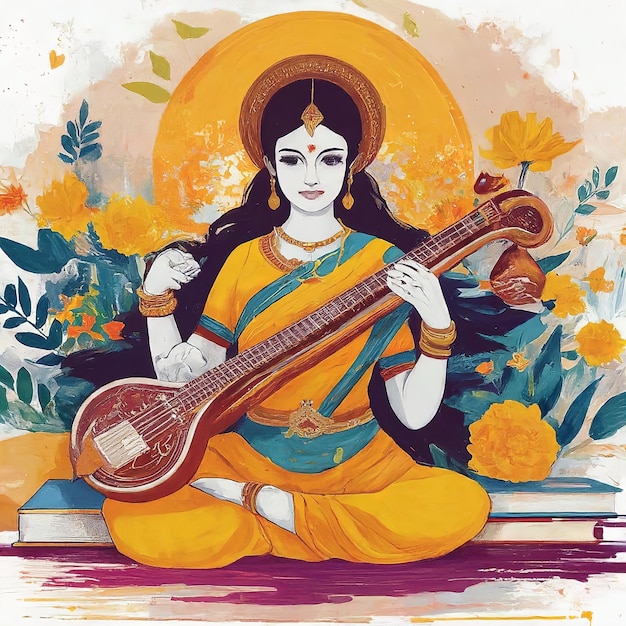 vector illustration of indian woman playing flute