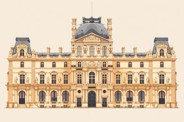 Vector illustration of the Louvre Palaces historical facade