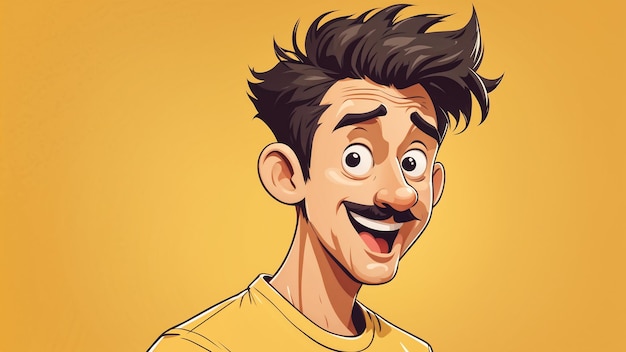 Photo vector illustration of a man in a yellow tshirt with a funny face