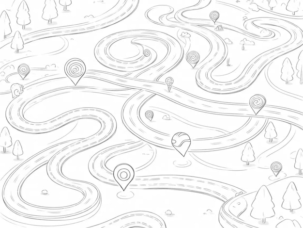 Photo vector illustration of map pin icons on an winding road